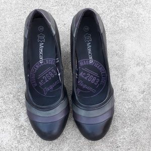 Leather black & purple heels worn  once!